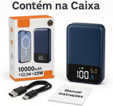 Power Bank Carregador Portátil Universao Cabo e Indução Magnético - Display Led, Carregamento Rápido 22.5Wats, 3 Cargas Complentas no Celular, Entrada USB e USB-C (Black - Mid Night)