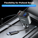 KKMOL Carregador retrátil para carro, 4 em 1, rápido de 100 W, com 2 cabos e tela de tensão de porta tipo C, compatível com iPhone 15Pro Max/14/13/12/11, Galaxy S23/S22